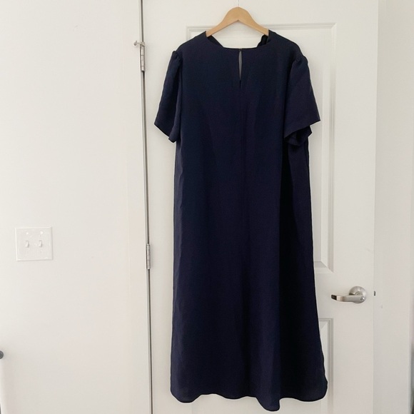 Lafayette 148 New York Split Neck Navy Shift Maxi Dress Career 2X - Picture 2 of 6